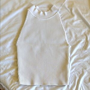 Babaton White Ribbed Sleeveless Top